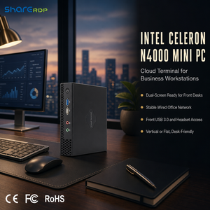 Sharerdp Intel Celeron N4000 คลาวด์เทอร์มินัล จอแสดงผลคู่ VGA  RJ45 LAN <span class=keywords><strong>ม</strong></span>ินิพีซีขนาดกะทัดรัด คอ<span class=keywords><strong>ม</strong></span>พิวเตอร์ตั้งโต๊ะสำหรับสำนักงาน ขายส่ง - Product Image 1
