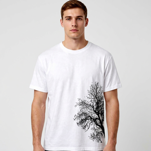 ONETEN APPAREL เสื้อยืดคอกลมแขนสั้นผู้ชายสีขาวพิมพ์ลายต้นไม้นกเสื้อยืดลำลอง - Product Image 1