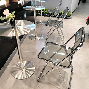 <span class=keywords><strong>Tavolino</strong></span> Rotondo Moderno in Acciaio Inox 201, Tavolo d'Appoggio Spazzolato Anti-Impronta con Base in Metallo Stabile per Caffè, Bar e Casa - Product Image 3