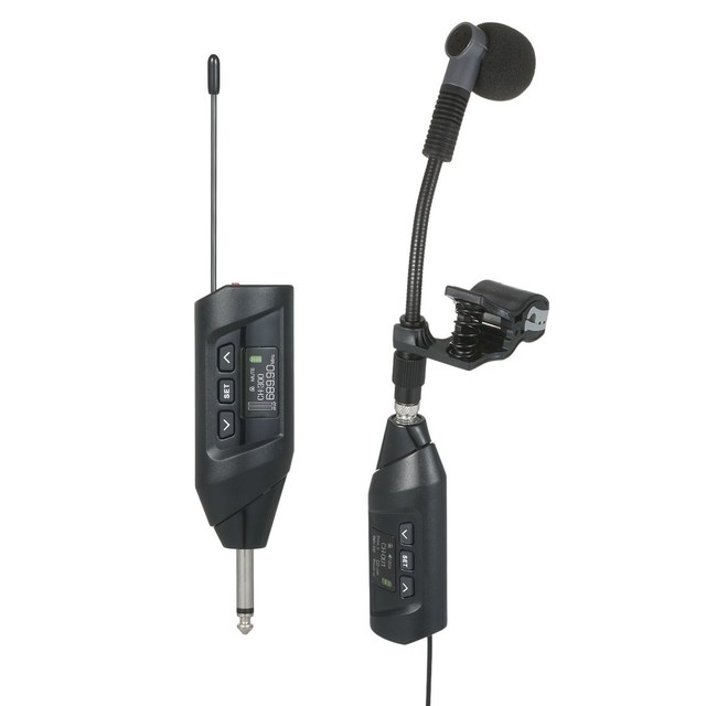 Saxophone UHF Wireless Microphone System TFT Digital Display Clip-on Microphone for Saxophone Trumpet Recording Live Performance