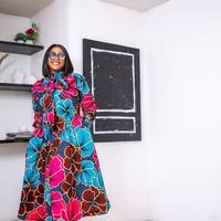 Robe midi Dashiki africaine imprimée, manches longues, taille haute, col bouffant, rouge, grande taille, haute qualité, prix abordable