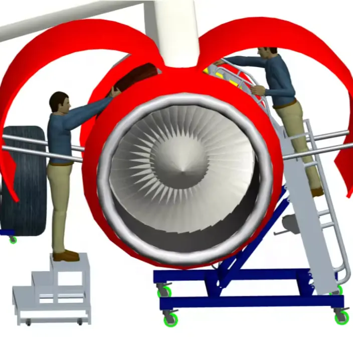Soporte de trabajo para motor de avión Plataformas de mantenimiento de aluminio con ruedas