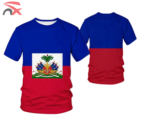 定制徽标促销体育赛事球迷队服海地国旗T恤男女款 - Product Image 1