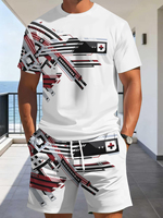 T-shirt décontracté pour homme à manches courtes, col rond, coupe ample, imprimé numérique 3D avec motif, en polyester
