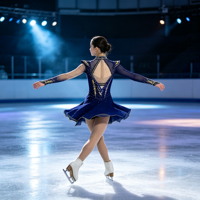 Costume de patinage artistique bleu marine et or, col montant, manches longues en maille, dos ouvert, jupe à strass pour filles et enfants, danse sur glace