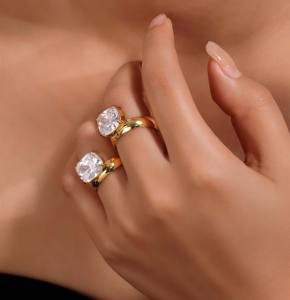 แหวนสแตนเลสชุบทอง 18K ดีไซน์วงกว้าง ประดับเพชรซิร์คอนทรงเหลี่ยมวิบวับ สไตล์วินเทจ แหวนหรูหราขนาดใหญ่ - Product Image 5