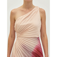 Robe longue asymétrique plissée en crêpe à imprimé abstrait crème, printemps-été pour femmes