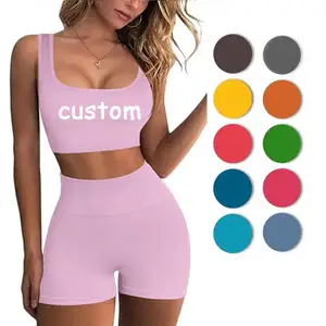 Conjunto de roupas esportivas feminino com 2 peças, logotipo personalizado, roupas para academia, fitness, yoga, rosa, 2022