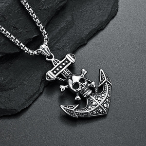 Pendentif ancre de bateau à vent en métal gothique européen américain en acier inoxydable tête de mort <span class=keywords><strong>saphir</strong></span> rue jeunesse Bar Culture personnalité - Product Image 2