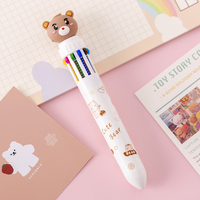 Stylo à bille multicolore ours mignon en gros 10 couleurs écriture lisse Kawaii fournitures scolaires pour étudiants Logo personnalisé cadeaux d'art