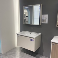 Ensemble de meuble-lavabo mural moderne avec vasque en céramique, armoire miroir, porte en acier inoxydable, profilé en aluminium facile à nettoyer