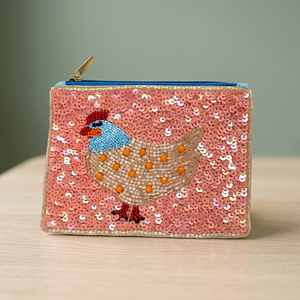 Porte-monnaie en forme de poulet brodé de sequins et de perles, sac à fermeture éclair, accessoire de mode pour usage quotidien - Product Image 2