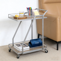 Chariot de bar Offre Spéciale à 2 niveaux en métal et en bois avec roulettes Support de rangement moderne pour collations et fêtes pour hôtels