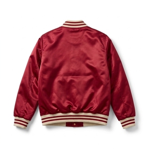 Veste universitaire en satin bordeaux personnalisée avec logo, brodée, à boutons-pression, col montant, style baseball, doublure polaire pour homme – Vente en gros - Product Image 2