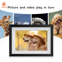 AMABOO Bingkai Foto Digital Android WiFi 10.1 Inci Layar Sentuh IPS Penyimpanan 32GB Pemutar AVI/MP4/MP3 Jam Putar Otomatis Kayu