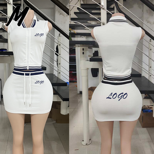 Conjunto Deportivo de Falda Mini y Top con Cierre y Cuello Polo de Alta Elasticidad con Logotipo Personalizado para <span class=keywords><strong>Mujer</strong></span>, Ropa de <span class=keywords><strong>Verano</strong></span> para Vacaciones - Product Image 6