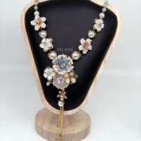 Collier de mariage et accessoires de mariée AN-694, bijoux personnalisés en imitation jade, fait main, en métal et coquillages, fleurs perlées, glands en perles