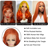 Cheveux humains vierges vietnamiens gingembre-orange, grade 12A, HD transparents, pour perruque, densité 180%, ondulés, sans perte de cheveux, pour femmes
