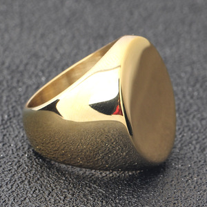 Men's Stainless Steel Round <b>Ring</b> 22mm Gold & Black Plated Simple Geometric Style Fashion Jewelry Gift - Product Image 3