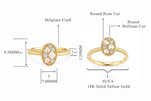 Bague en or jaune massif 18 carats avec diamant naturel taille rose vintage, sertie de milgrain, empilable, bijoux fins pour femme, vente en gros - Product Image 5