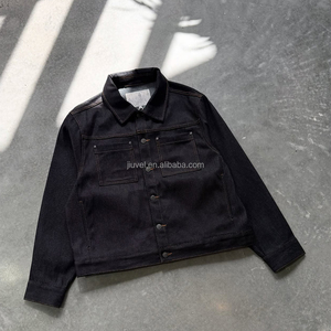 Ensemble de veste <span class=keywords><strong>en</strong></span> jean à jambes larges et boutons pour <span class=keywords><strong>homme</strong></span>, sur mesure OEM, fabricant de jeans 14OZ, survêtement vintage court pour <span class=keywords><strong>homme</strong></span> - Product Image 4