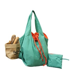 Sac de courses pliable transfrontalier en polyester avec cordon de serrage, sac fourre-tout pour femme, sac d'épicerie écologique imperméable - Product Image 5