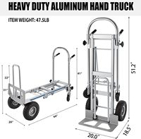 Chariot à plateforme pliable en aluminium à quatre roues réglables avec revêtement en poudre pour outils industriels et déménagement