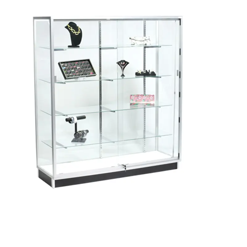 60 x 72 Inch Glass Display Case Wall Showcase with Wood mdf Back frameless glass showcase