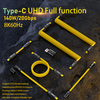 Kit de Cable Modular Tipo-C Justlink de 140W, 20Gbps, 8K60Hz, Cable de Datos en Espiral con E-Marker y LED para Laptop y Teléfono
