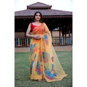 Thiết Kế Lạ Mắt Organza Lụa Saree Với Banglory Lụa Áo Mới Dân Tộc Mặc Phong Cách Cho Phụ Nữ Cho Các Bên Và Lễ Hội - Product Image 2