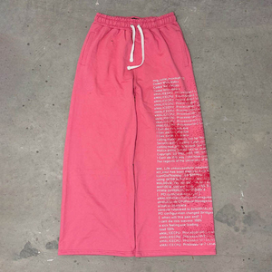 Fabricación personalizada de los hombres de peso pesado Oem Streetwear Loose Jogger Sweatpannts Hombres Serigrafía Baggy Pierna ancha Rosa Pantalones de chándal - Product Image 4