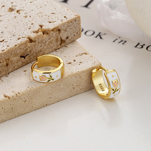 <strong>Sterling</strong> <strong>SIlver</strong> Tulip <strong>Hoop</strong> <strong>Earring</strong> 925 <strong>Silver</strong> Flower <strong>Hoop</strong> <strong>Earring</strong> S925 Tulip Enamel <strong>Earring</strong> <strong>Hoop</strong> - Product Image 4