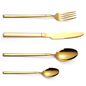 Bộ Dao Kéo Bằng Thép Không Gỉ Chất Lượng Cao Bộ Đồ Ăn Phương Tây Chất Liệu Dày Màu Vàng Bộ Đồ Ăn Dẹt Bán Buôn Cho Thuê Sự Kiện Đám Cưới - Product Image 6