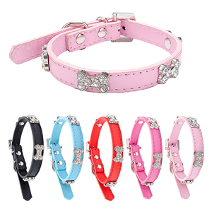 نمط حديث جرو حجر الراين الكريستال قلادة الماس مخصص الجلود طوق الحيوانات الأليفة مع مقود سحر العظام للكلاب الصغيرة - Product Image 6