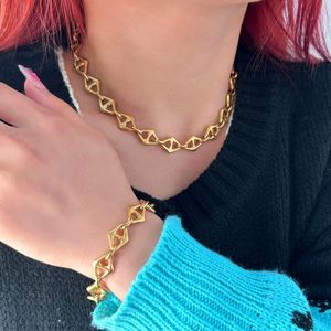 Wholesale Custom Hiphop Fashion Jewelry Sets 18K Gold Plated Stainless Steel Letter Pig Nose Chain <b>Bracelet</b> Necklace Sets Women - Product Image 2
