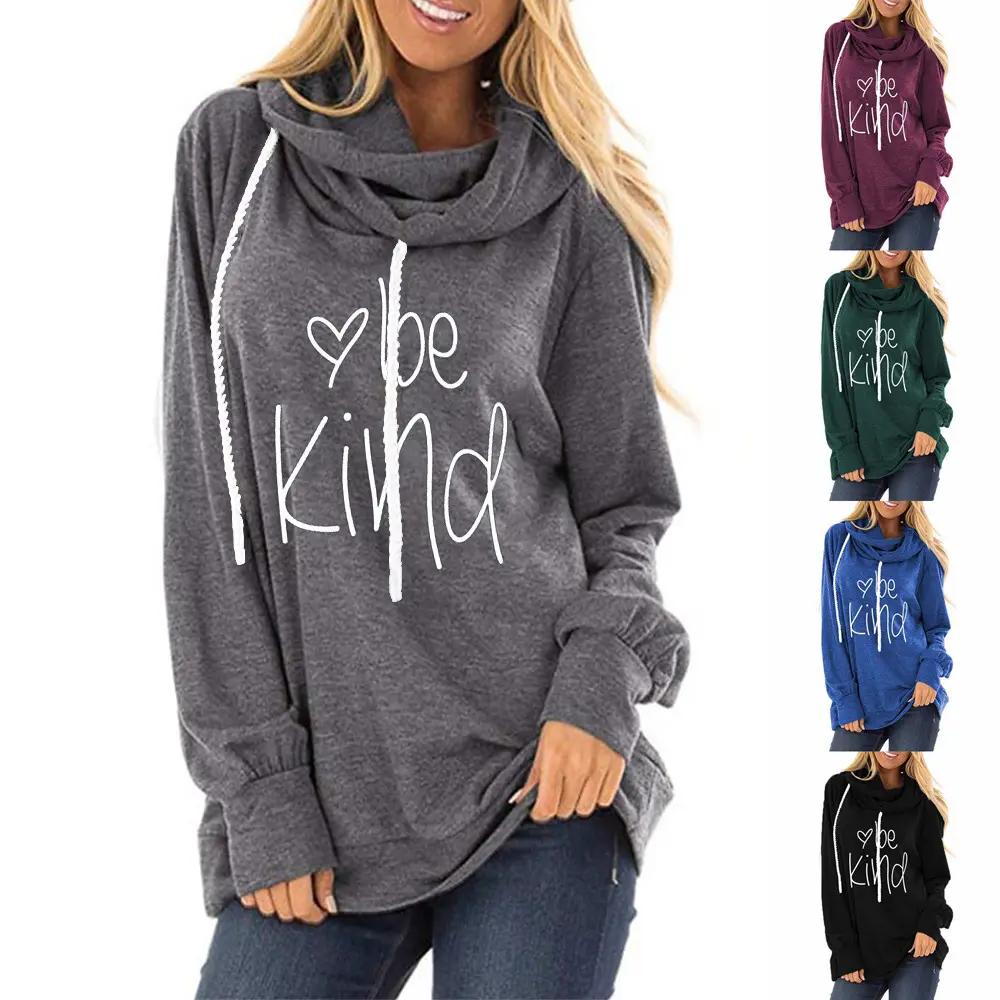नई शैली महिलाओं के लिए उपयुक्त Hoodies तरह रहो पत्र प्रिंट ढीला दौर गर्दन लंबी आस्तीन सर्दियों hoodies