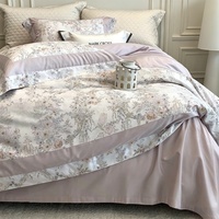 Parure de lit en coton ultra-fin brossé à motifs floraux romantiques français, draps, housses de couette, ensemble quatre pièces