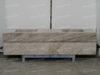 Meuble-lavabo intégré mural en quartzite Taj Mahal SH STONE pour salle de bain, design moderne pour hôtel et villa, double vasque avec tiroirs