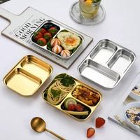 Bandeja Rectangular Dorada de Acero Inoxidable 304 para Aperitivos - Duradera, Pulida, Estilo Coreano, con 2-3 Compartimentos, Portátil, Ecológica, de Grado Alimenticio