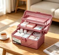 3 niveaux 1. Boîte de rangement pour médicaments en plastique PP avec plateau amovible, rose pailleté, pour la maison, trousse de premiers soins, boîte à pilules