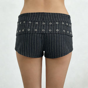 Shorts en jean taille basse Y2K pour femme - Capri tendance rayé color block extensible avec ceinture, style streetwear sexy délavé pour l'été - Product Image 4