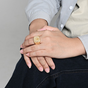 Men's <b>Titanium</b> Steel Crown <b>Ring</b> With Pave Setting Full Diamond Geometric Design For Everyday Wear - Product Image 2