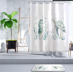 Sea Turtle Shower <strong>Curtain</strong> Set With Non-Slip Bath Mat <strong>Nautical</strong> Ocean Shower <strong>Curtains</strong> With Hooks Durable Waterproof Bath <strong>Curtain</strong> - Product Image 3