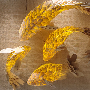 Lustre en forme de poisson, doré, à six têtes, lumière LED, pour hôtel, restaurant, hall, luminaire décoratif artistique - Product Image 3