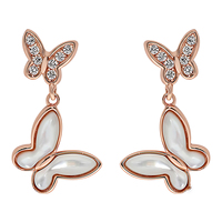 Boucles d'oreilles pendantes double papillon avec zircon coquillage pour femmes, boucles d'oreilles de créateur, bijoux fins en argent sterling 925 personnalisés