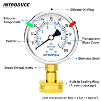 High Accuracy Liquid Filled Pressure Gauge 0-100Psi Stainless Steel 2.5 Inch Dial 3/4 Female Thread for Oil Water