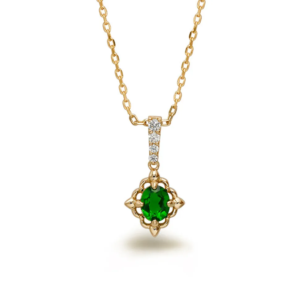 925 argento Sterling 14K placcato oro gemma cavo geometrico quadrato retrò Cz zircone Diopside collana