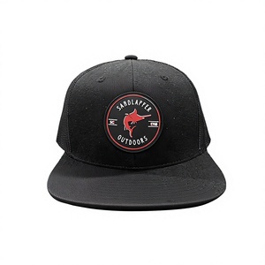 Adjustable Rubber Patch 6 Panel Mesh Back <b>Flat</b> Brim Snapback <b>Hat</b> for Adults Fishing Business Wear Made in Vietnam Manufacturer - Product Image 1