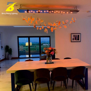 Lampadario <span class=keywords><strong>a</strong></span> Foglia d'Acero con Gradiente Oro e Ambra per Soggiorno Moderno e Hall d'Hotel, Lampada <span class=keywords><strong>a</strong></span> <span class=keywords><strong>Sospensione</strong></span> Lineare - Product Image 2