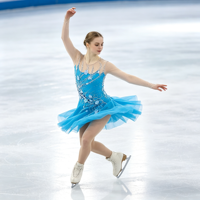 Robe de patinage bleu roi à col rond, manches longues en maille nude, ornée de strass floraux, pour enfants et adultes, compétition et performance